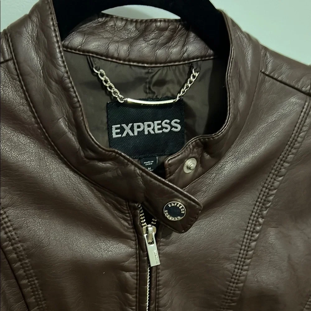 Express Women's Brown Faux-Leather jacket, size M - Picture 2 of 11
